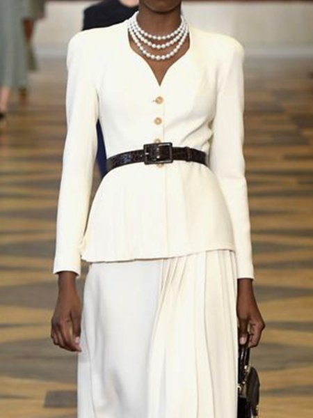 

V Neck Work Formal Outerwear, White, Blazers