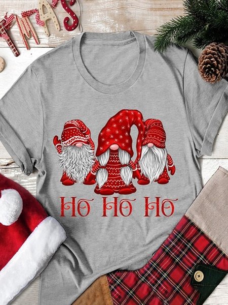 

Merry Christmas Goblin Letter Cotton Blends T-shirt, Light gray, T-shirts