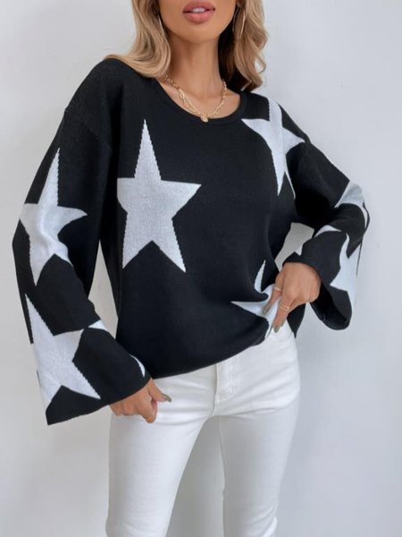 

Casual Geometric Regular Fit Pullover, Black, Pullovers