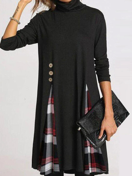 

Checked/Plaid Regular Fit Casual Dresses, Black, Mini Dresses