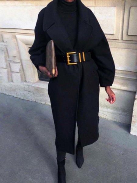 

Simple Lapel Solid Elegant Outerwear, Black, Coats