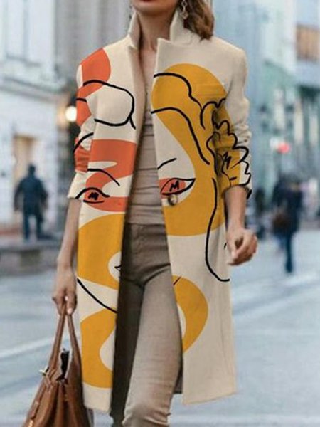 

Abstract Closure Collar Simple Outerwear, As picture, Coats