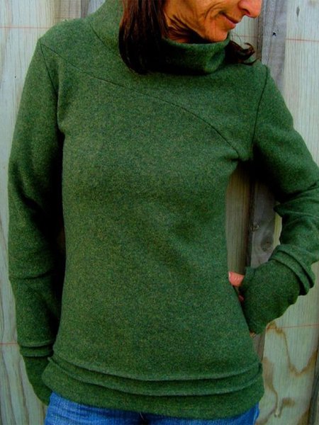 

Casual Solid Cowl neck Long Sleeve Shirts & Tops, Green, Tops