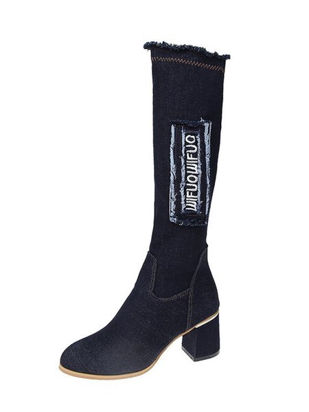 

Casual Denim Embroidered Letters Boots, As picture, Boots
