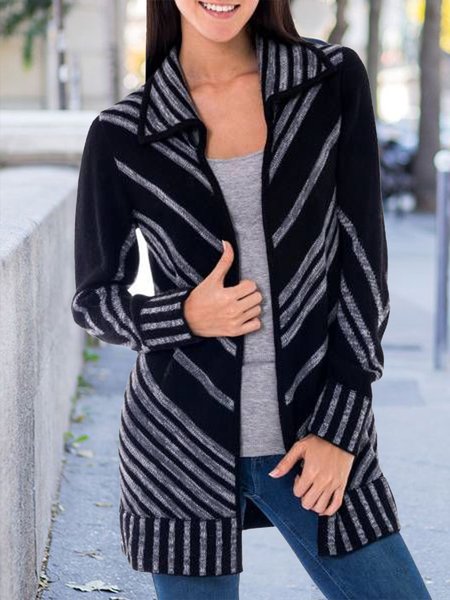 

Regular Fit Crew Neck Striped Coat, As picture, Coats