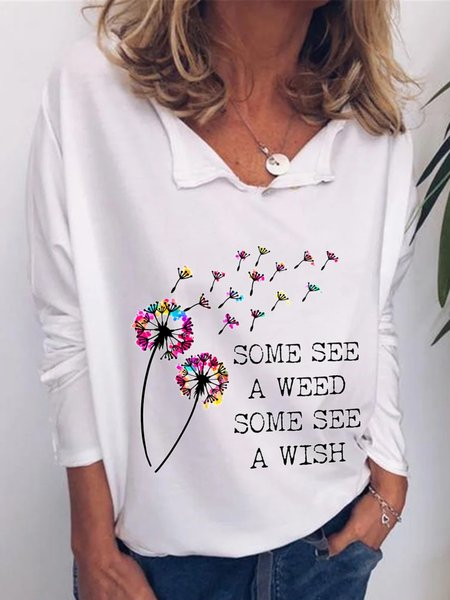 

Casual Long Sleeve Plus Size Printed Tops T-shirts, White, T-Shirts