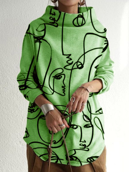 

Casual Long Sleeve Printed Sweatshirt, Green, Hoodies & Sweatshirts