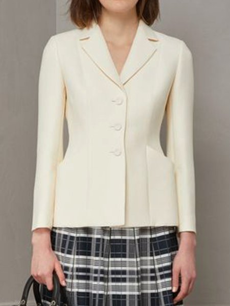 

Elegant Lapel Solid Outerwear, White, Blazers