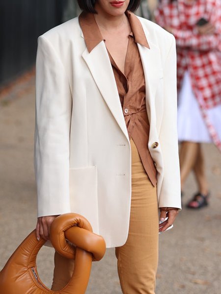 

Lapel Long sleeve Elegant Solid Outerwear, White, Blazers