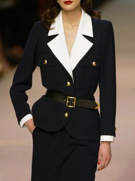 

Elegant Color Block Outerwear Suit, Black-white, Blazers
