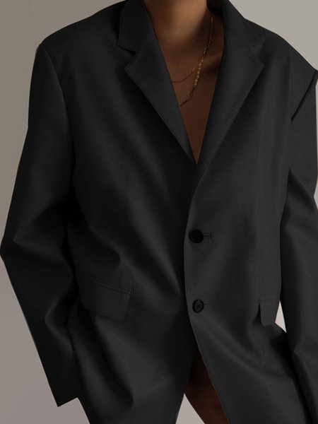 

Vintage Casual Simple Regular Fit Flat Collar Outerwear, Black, Blazers
