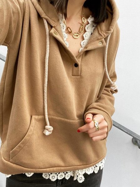 

Buttoned Hooded Casual Sweatshirt, Khaki, Hoodies & Sweatshirts