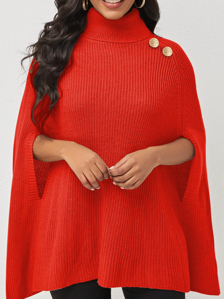 

Fall High Neck Plain Simple Mid-weight Daily High Neck Sweater, Red, Pullovers