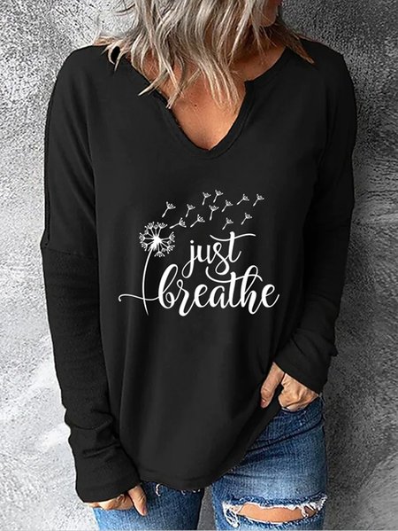 

Casual Dandelion Letter V Neck Shirts & Tops, Black, T-Shirts
