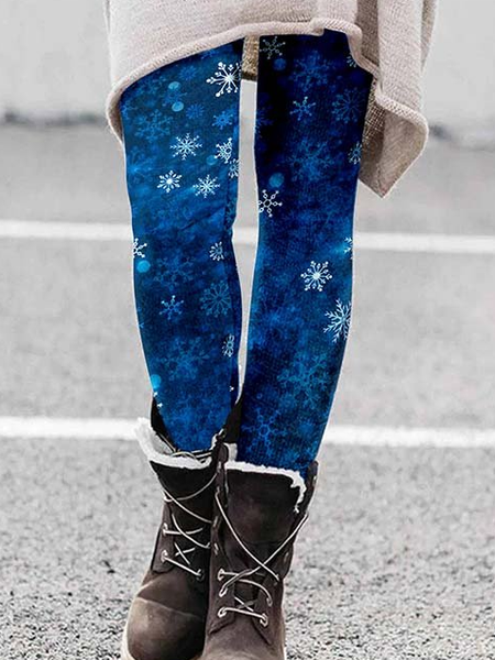 

Blue and white snowflake high elastic leggings, leggings