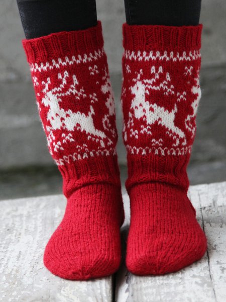 

Christmas Elk Crochet Thermal Socks, As picture, Socks