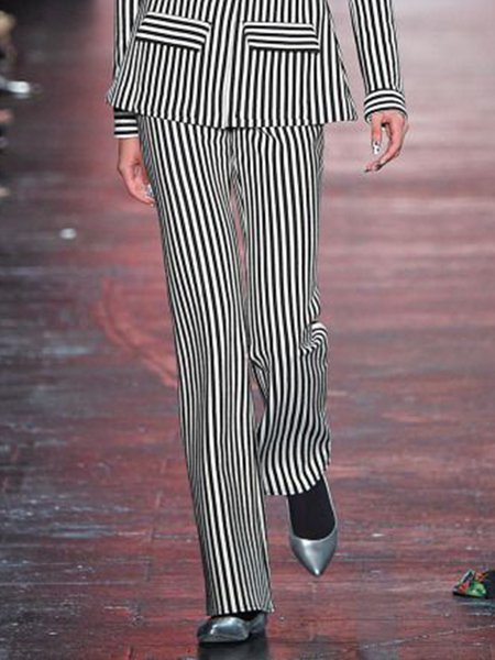 

Striped Work Daily Regular Fit Pants, Black-white, Straight Leg Pants