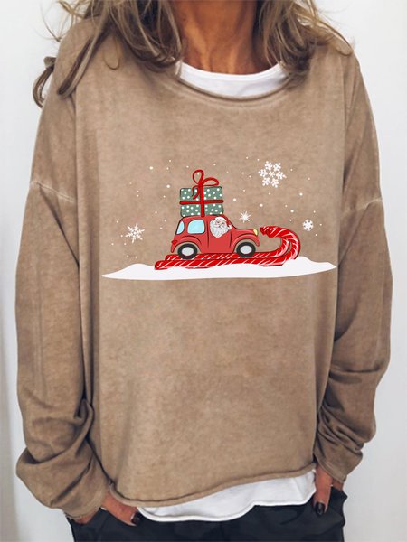

Santa Claus Christmas Cotton Blends Sweatshirts, Light brown, Hoodies&Sweatshirts