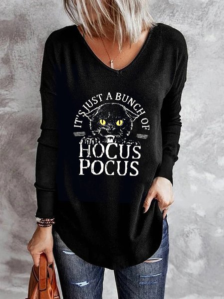 

Casual Loosen Cotton Blends Shirts & Tops, Black, Long sleeve tops