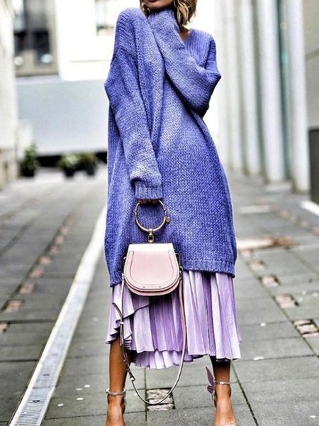 

Casual Crew Neck Long Sleeve Plain Mini Dress, Purple, Mini Dresses