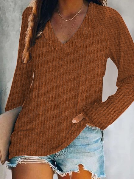 

Casual V Neck Tops, Brown, Tops