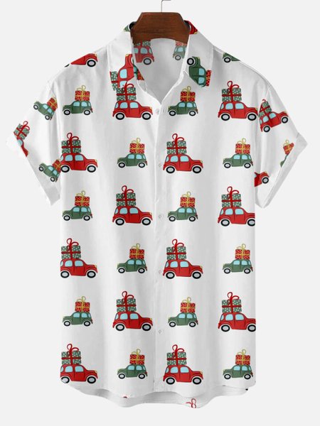 

Gift Car Christmas Short Sleeve Casual Shirts & Tops, White, Shirts