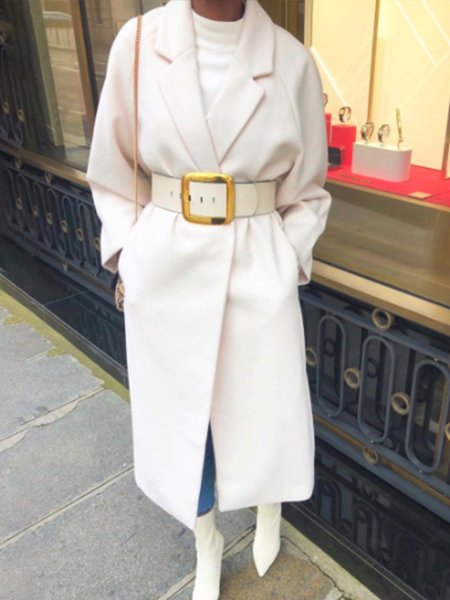 

Solid Elegant Lapel Outerwear, White, Coats