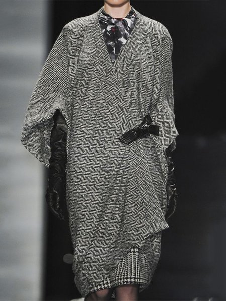 

V Neck Geometric Loosen Daily Outerwear, As picture, Coats