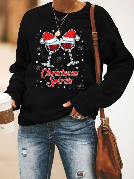 

Christmas Spirits Wine Classic Graphic Casual Sweatshirt, Black, Hoodies&Sweatshirts