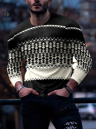 

Long Sleeve Casual Sweater, Black-white, Sweater