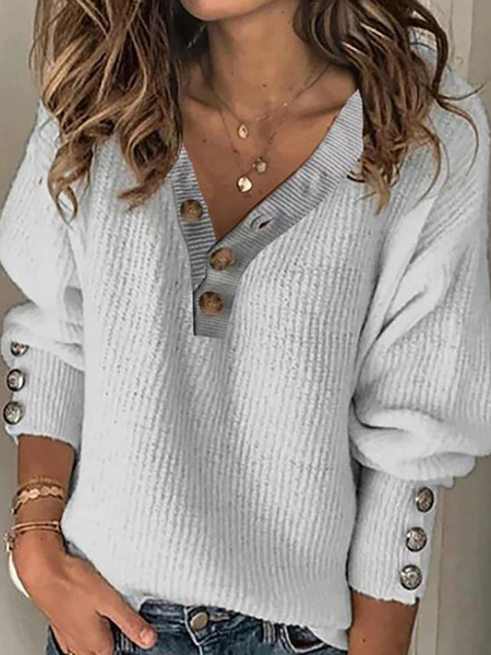 

Plus size Plain Knitting V Neck Sweater, Gray, Knitwear & Sweaters