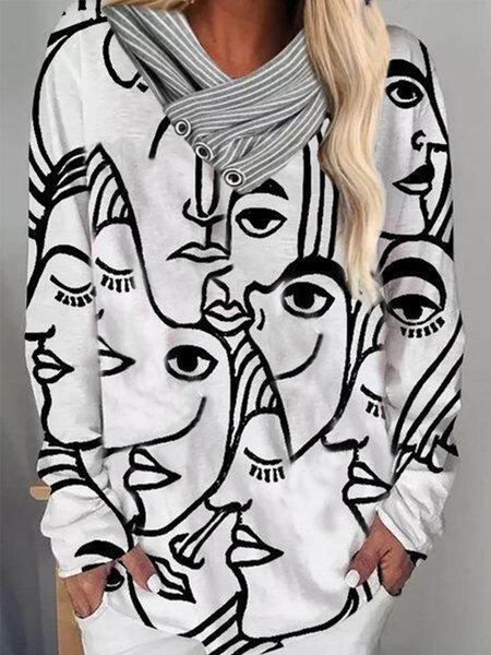 

Cowl Neck Abstract Shirts & Tops, White, T-Shirts