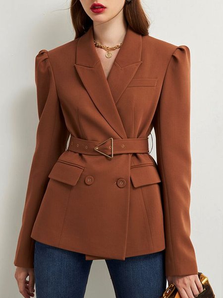 

Elegant Long Sleeve Solid Outerwear Suit, Caramel, Blazers