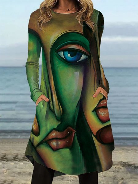 

Vintage Crew Neck Dresses, Dark green, Mini Dresses