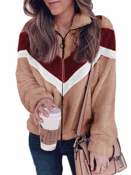 

Casual Striped Outerwear, Dark camel, Outerwear