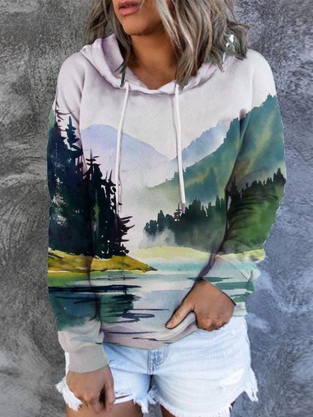 

Landscape Painting Loosen Casual Geometric Sweatshirt Hoodies, As picture, Hoodies&Sweatshirts