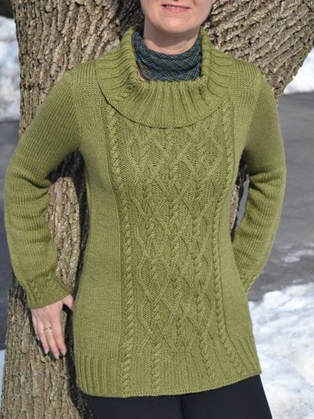 

Casual Solid High Neck Long Sleeve Sweater, Green, Knitwear & Sweaters