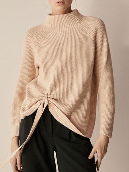

Long Sleeve Loosen Plain Casual Sweater, Khaki, Pullovers