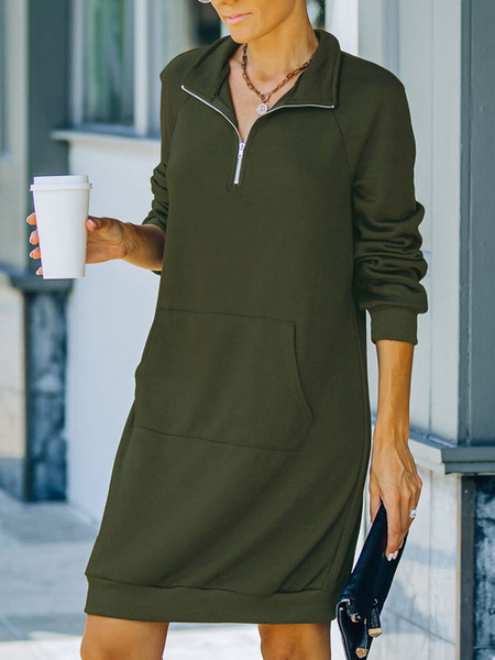 

Solid V Neck Long Sleeve Casual Dresses, Green, Mini Dresses