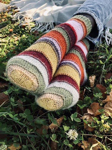 

Ethnic Sstriped Crochet Thermal Socks, As picture, Socks