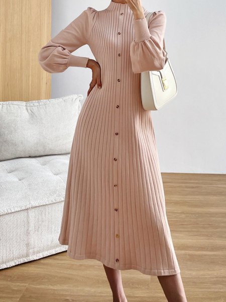 

Regular Fit Elegant Plain Midi Dress, Khaki, Midi Dresses