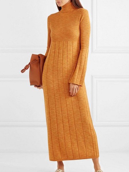 

Work Daily Household Casual Vintage Plain Dress, Yellow, Maxi Dresses