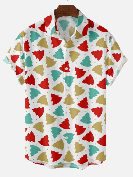 

Christmas Trees Short Sleeve Shirt Collar Shirts & Tops, Multicolor, Shirts