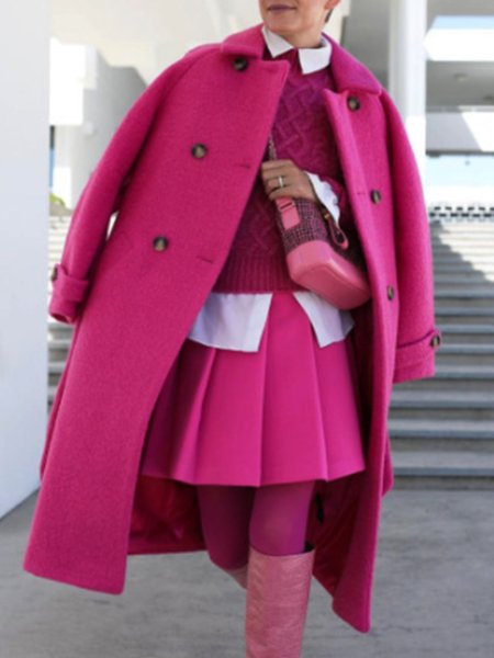 

Elegant Loosen Lapel Outerwear, Rose red, Coats