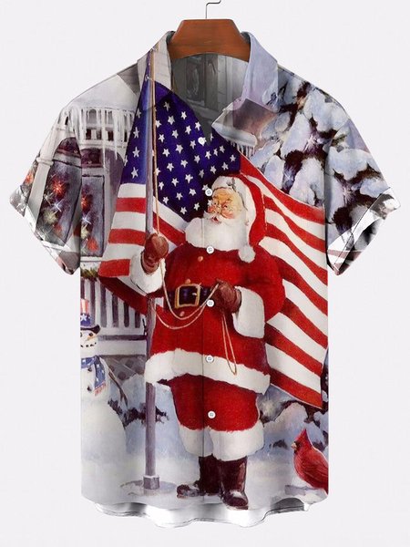 

Casual Shirt Collar America Flag Shirts & Tops, Gray, Men's Floral shirt