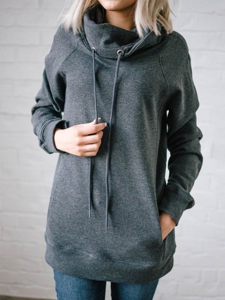 

Casual Solid Cowl Neck Long Sleeve Sweatshirt, Gray, Hoodies & Sweatshirts