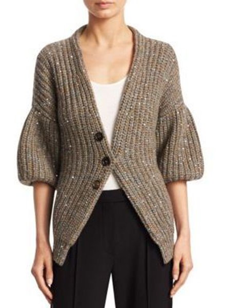 

Casual Solid V Neck Regular Fit Outerwear, Brown, Cardigans