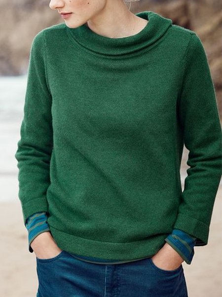 

Casual Solid Cowl Neck Long Sleeve Sweater, Green, Knitwear & Sweaters