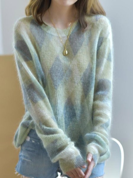 

Geometric Casual Sweater, Cyan, Pullovers