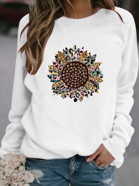 

Sunflower Printed Long Sleeves Sweatshirt, White, Hoodies & Sweatshirts